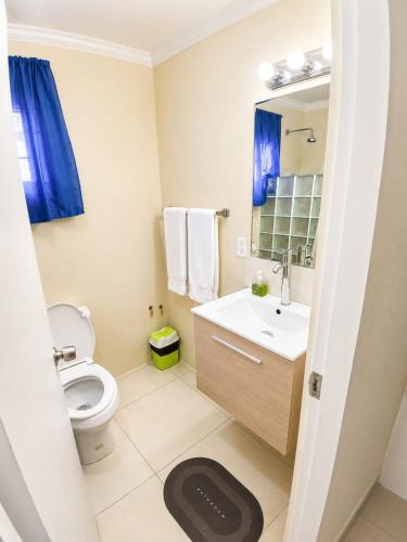a bathroom with a toilet and a sink and a mirror at Kenridge Residences in Saint James