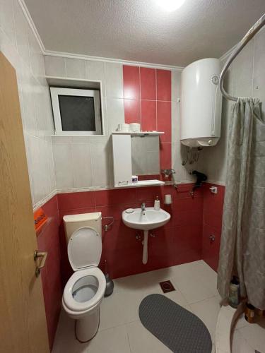 a small bathroom with a toilet and a sink at Apartments Marash in Kotor