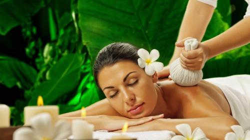 a woman getting a massage in a spa salon at Retiro Da Arminda in Canedo