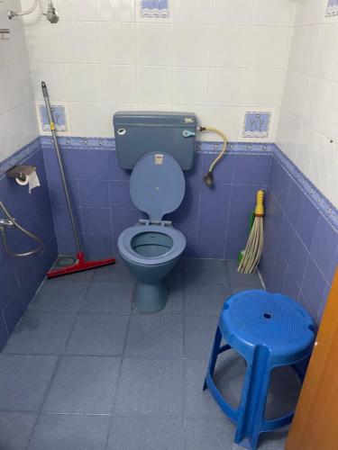 a bathroom with a blue toilet and a blue stool at D Cunhas Riviera in Cochin