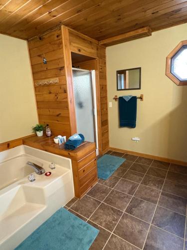 a bathroom with a tub and a shower at Woodland Hideaway in Naples