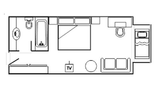 a floor plan of a small room with a bathroom at Perisher Manor Hotel in Perisher Valley