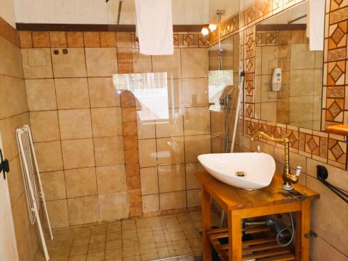 a bathroom with a sink and a shower at Il Giardino Dei Sospiri in Ragusa
