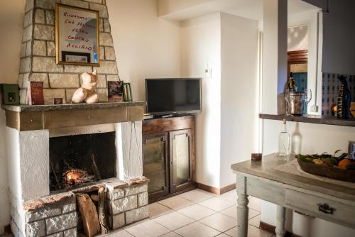 sala de estar con chimenea y TV en Corte dei Brut, en Gavirate