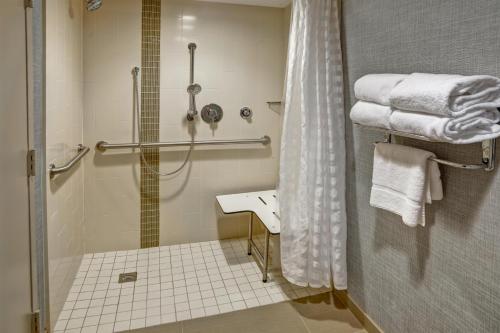 a bathroom with a shower and a sink at Hyatt Place Richmond - Innsbrook in Short Pump
