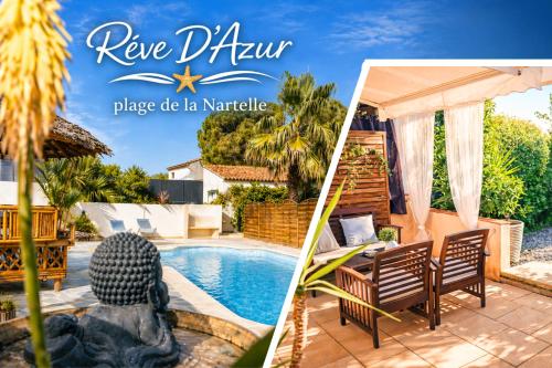 Plage de la Nartelle- Studio 20m2- Piscine partagée - parking - BBQ -calme & détente au Rêve D'Azur à quelques pas de la plage