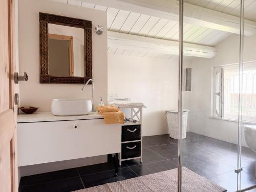 a bathroom with a sink and a mirror at Borgoparvo Countryvilla in Sirolo