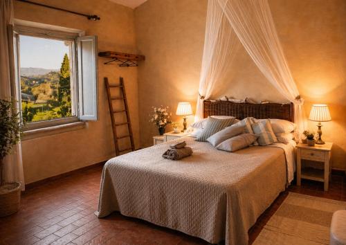 a bedroom with a bed with a teddy bear on it at Terracqua Retreat I Essence of Tuscany in Chiusi