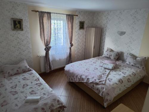 a bedroom with two beds and a window at Casa Anna in Tăşnad