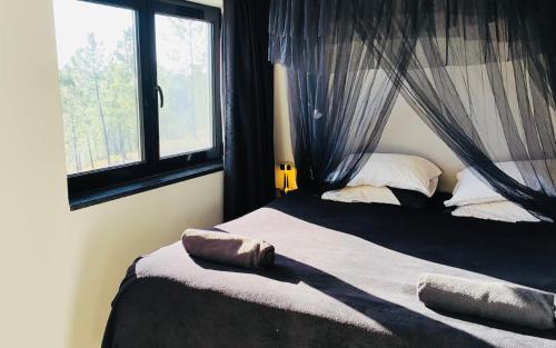 a bedroom with a bed with a window and a bed at Private Wellness Boa Vista in Vale da Certa