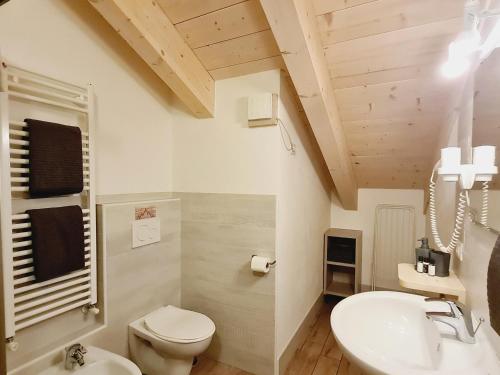 un bagno con un WC bianco e un lavandino di Chalet Selva a Valdidentro