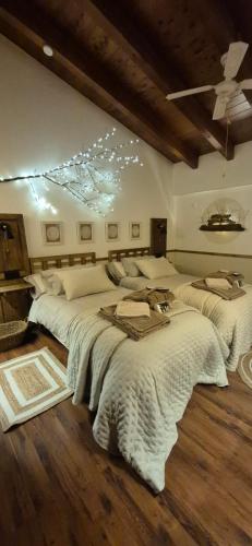 a bedroom with two beds and a ceiling at Cal Riol in Talarn