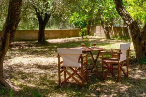 a table and chairs sitting under a tree at Emerald Cove in Kanali
