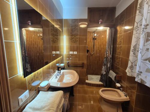 a bathroom with a sink and a toilet at A COLLODI IO & MAMMA100 m dal Parco di Pinocchio in Collodi