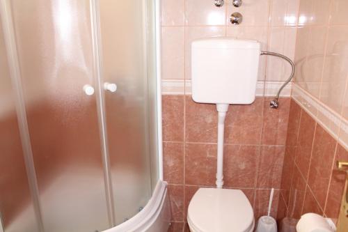a bathroom with a toilet and a shower at Guest House Tomanovic in Herceg-Novi
