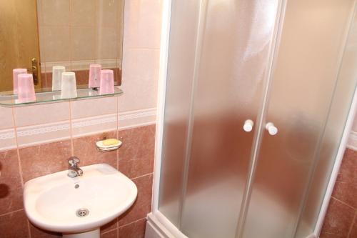 a bathroom with a shower and a sink at Guest House Tomanovic in Herceg-Novi