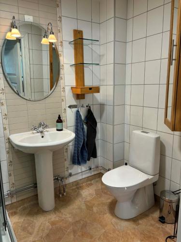 a bathroom with a toilet and a sink at Vörderåsgården in Transtrand
