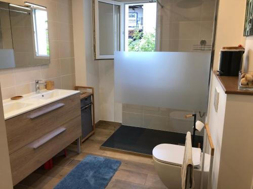 a bathroom with a toilet and a sink at Villa Bambous 1 et 2 in Hossegor