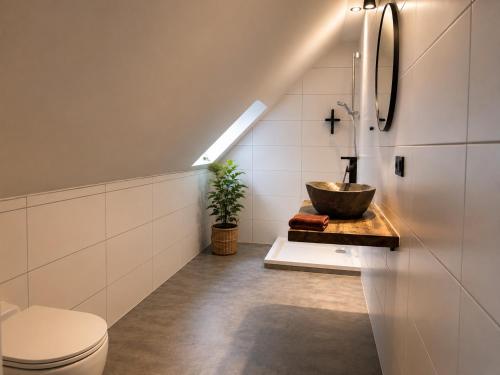 a bathroom with a sink and a toilet at Hotel de Koningsherberg in Anloo
