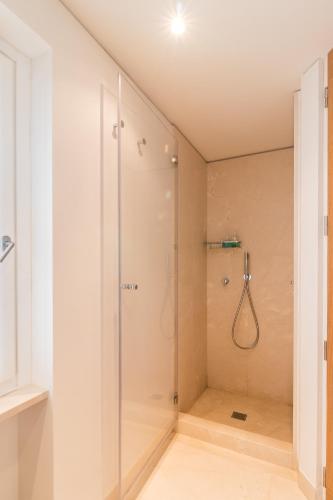 a shower with a glass door in a bathroom at Belle Arti in Bergamo