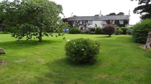 a house with a green yard with a tree and bushes at Corrib View Country House in Killarone
