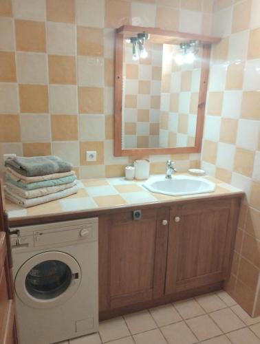 a bathroom with a sink and a washing machine at Chalet Indépendant " L'anfian-ne" in Les Contamines-Montjoie