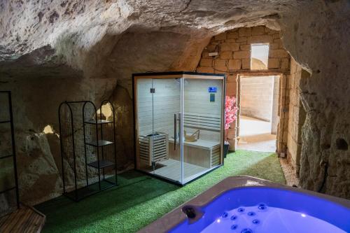 a bathroom with a bath tub in a cave at Parnaydisiaque in Parnay