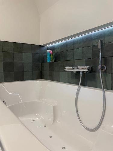 a bath tub with a shower in a bathroom at Studio Mad Grace in Diksmuide