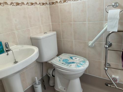 a bathroom with a toilet and a sink at Bungalow - Sleeps 2 - Parking in Newquay
