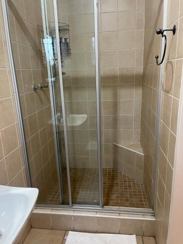 a shower with a glass door in a bathroom at Comfort & Convenience in Edenvale