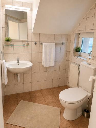 a bathroom with a toilet and a sink at Adori Apartment in Eforie Nord