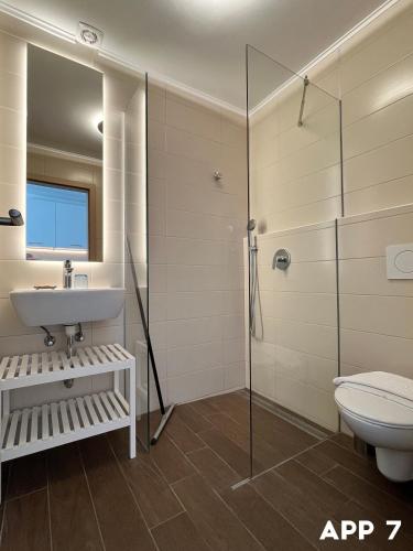 a bathroom with a sink and a toilet at Casa Maly in Portorož