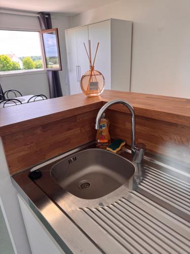 a kitchen with a sink and a counter top at Studio les Écuries de la forêt 2 in Le Buisson Genois