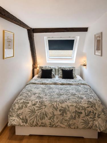 a bedroom with a bed and a window at Le Duplex Thionville centre Gare à pied in Thionville