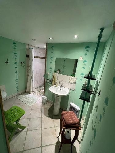 a bathroom with a sink and a mirror at Chambre D'hôtes Du Mas in Saint-Vitte-sur-Briance