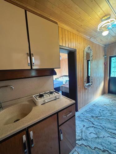 a kitchen with a sink and a counter top at Yüce Suite in Uzungöl