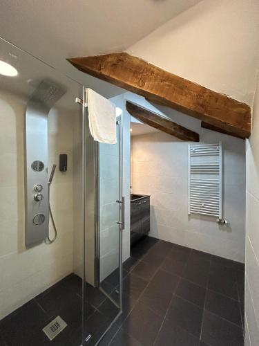 a bathroom with a shower and a sink at APARTAHOTEL CANFRANC in Canfranc