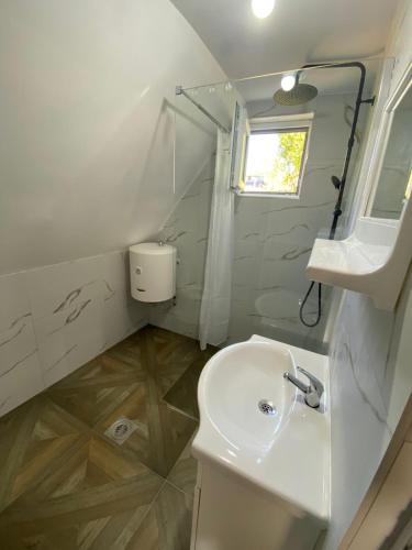 a small bathroom with a sink and a toilet at Villageescape in Cetinje