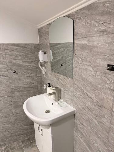 a bathroom with a sink and a mirror at Садиба ВидНа in Kvasy