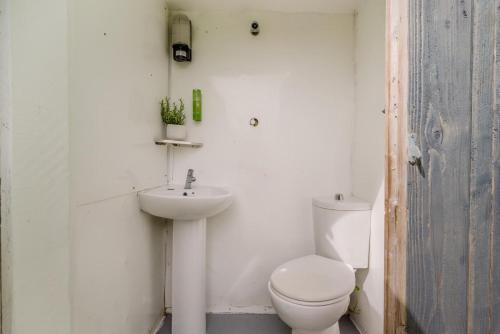 a white bathroom with a toilet and a sink at 1 Bed in Bude oc-s34846 in Bude