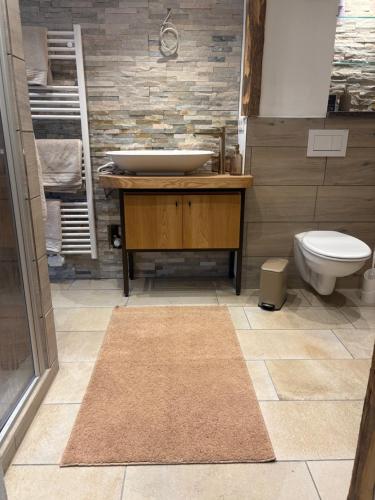a bathroom with a sink and a toilet at FeWo Johann Friedrich in Hilpoltstein