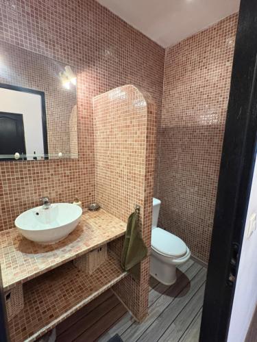 a bathroom with a sink and a toilet at La Cathare in Lézignan-Corbières