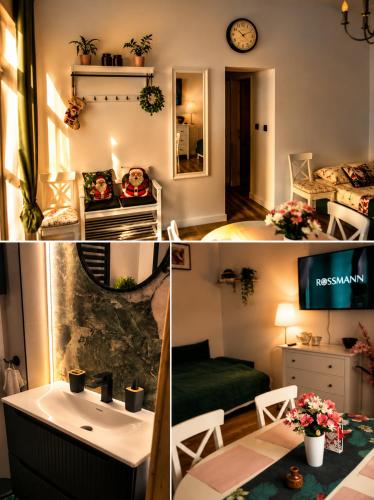 a collage of photos of a living room and a kitchen at Siedem Światów in Jurgów