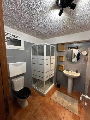 a bathroom with a shower and a toilet and a sink at Corse Appartement Sognu di Mar Marine de Bravonne à Linguizzetta in Linguizzetta