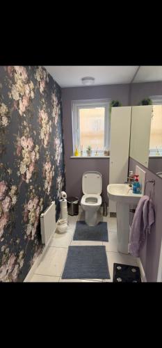 a bathroom with a toilet and a sink at edinburgh holiday home in Roslin