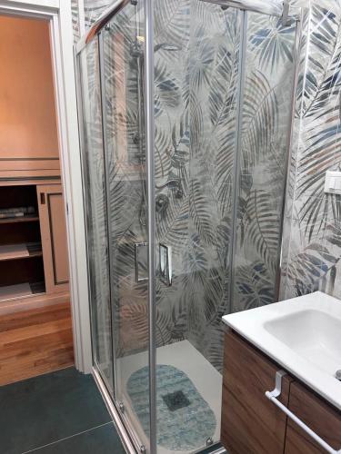 a shower with a glass door in a bathroom at Verde Lido in Livorno