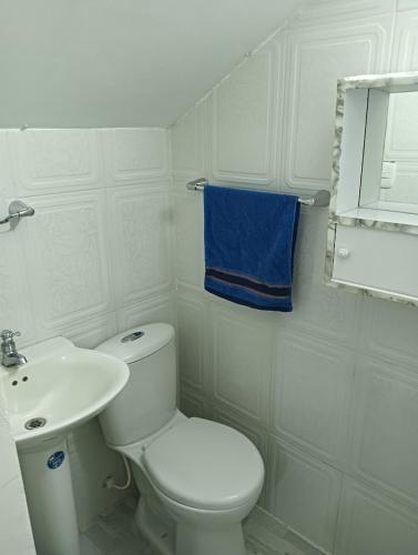 a white bathroom with a toilet and a sink at APARTAMENTOS Don GUILLE in Santa Rosa de Cabal