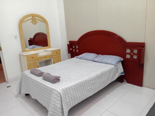 a bedroom with a bed and a mirror at Departamento ANSOPH in Ilo