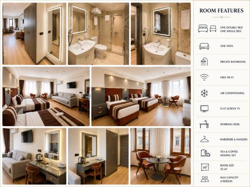 eine Collage aus vier Bildern eines Hotelzimmers in der Unterkunft The PeraPort Hotel in Istanbul