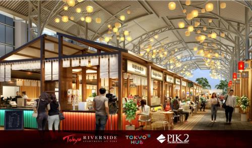 a rendering of a food court in a building at Stylish 2BR Near Food - Shops-Fast WiFi-Late Checkin in Gedong